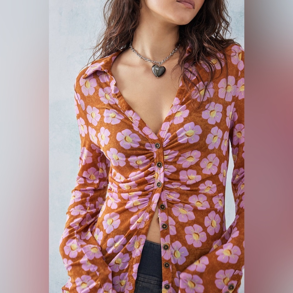 .Free People Lucky Flower Shirt XS NWT - Picture 2 of 15